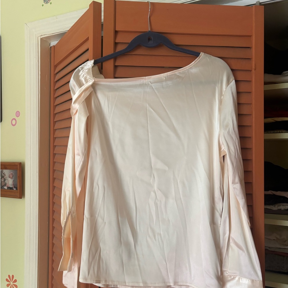 Cream Asymmetrical Tie Front Long Sleeve Blouse